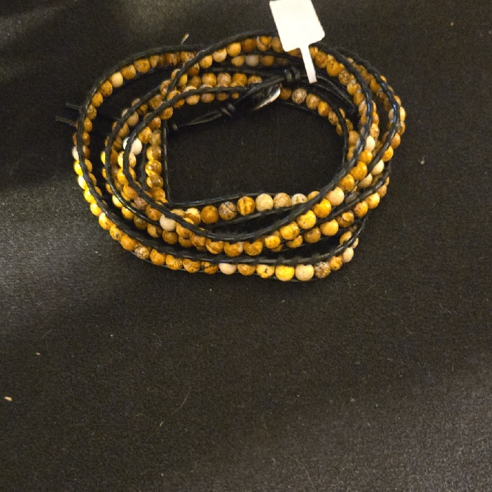 Desert Jasper Beaded Wrap Bracelet with Black Cord